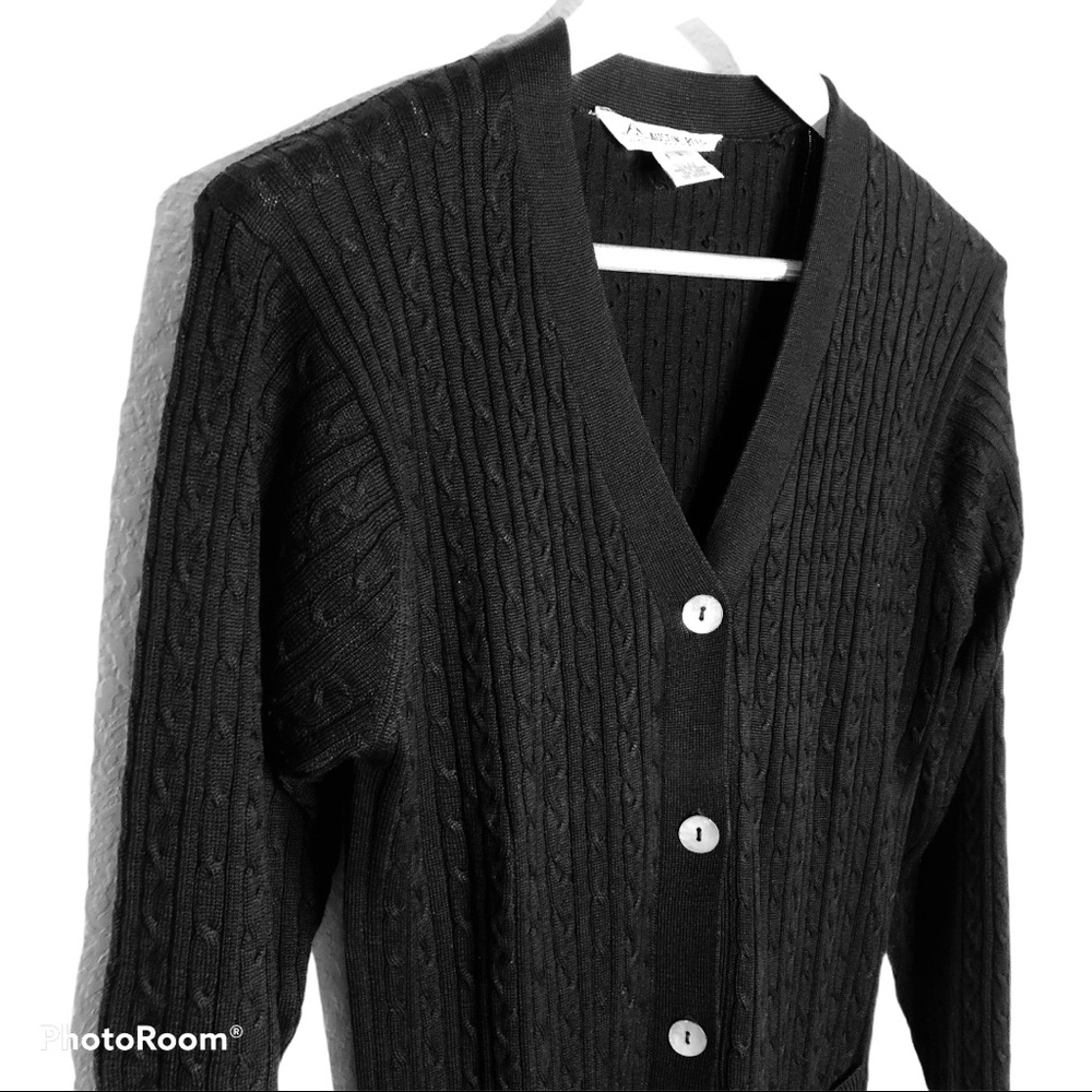 Vintage Austin Reed Silk Black Cardigan Cable Knit